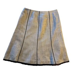 Oscar De La Renta Gray Herringbone Lace Trim A-Line Skirt Sz 14 EUC